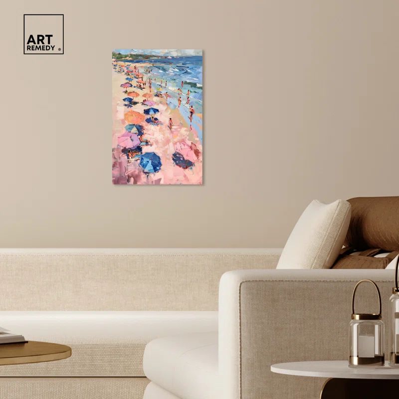 Colorful Coastal Beach Scene Wrapped Canvas Wall Art, 16" x 24"