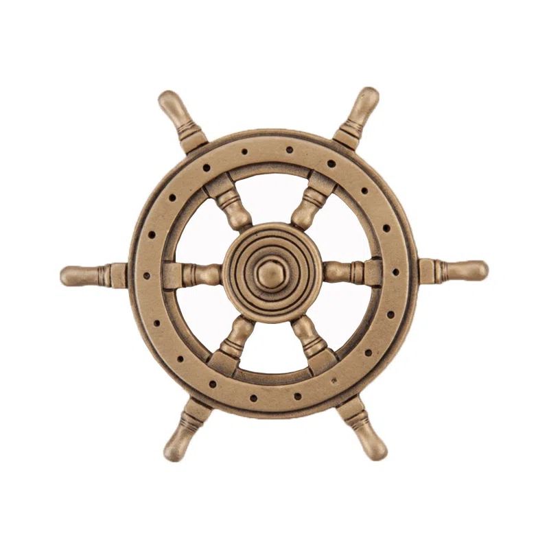 Museum Gold Ship's Wheel Cabinet Knob with Mounting Hardware