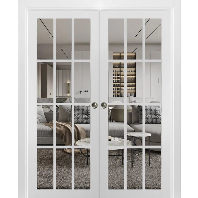 Matte White 56" x 80" French Double Pocket Doors with Clear Glass