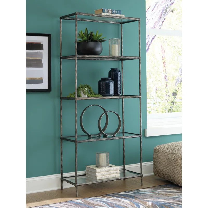Ryandale Transitional 72'' Dark Gray Aluminum Etagere Bookcase