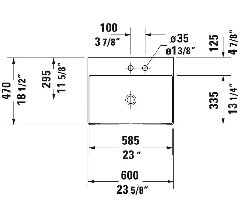 23" White Ceramic Wall-Mount Rectangular Sink