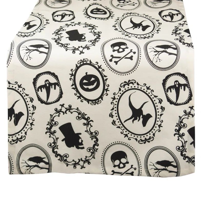 Black and White Cotton Halloween Portrait Table Runner, 14x72
