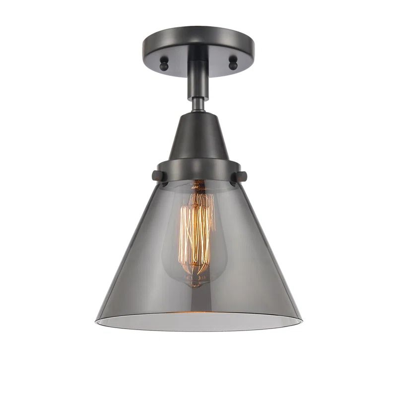 Caden 11" Matte Black and Plated Smoke Glass Flush Mount Light
