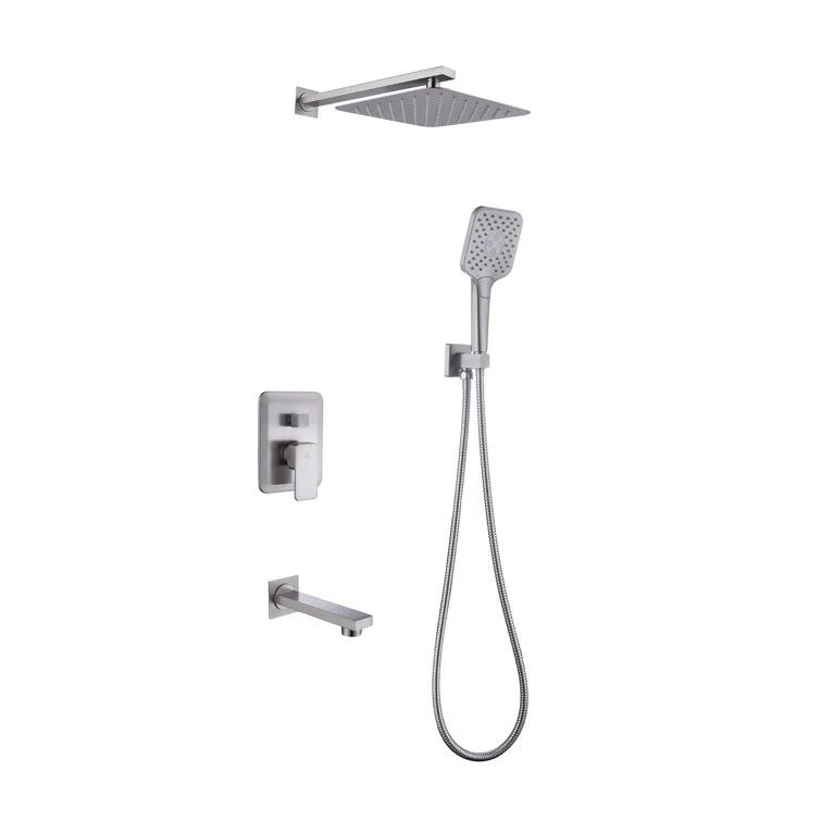 Brushed Nickel Wall Mounted Rain Shower System with Handheld