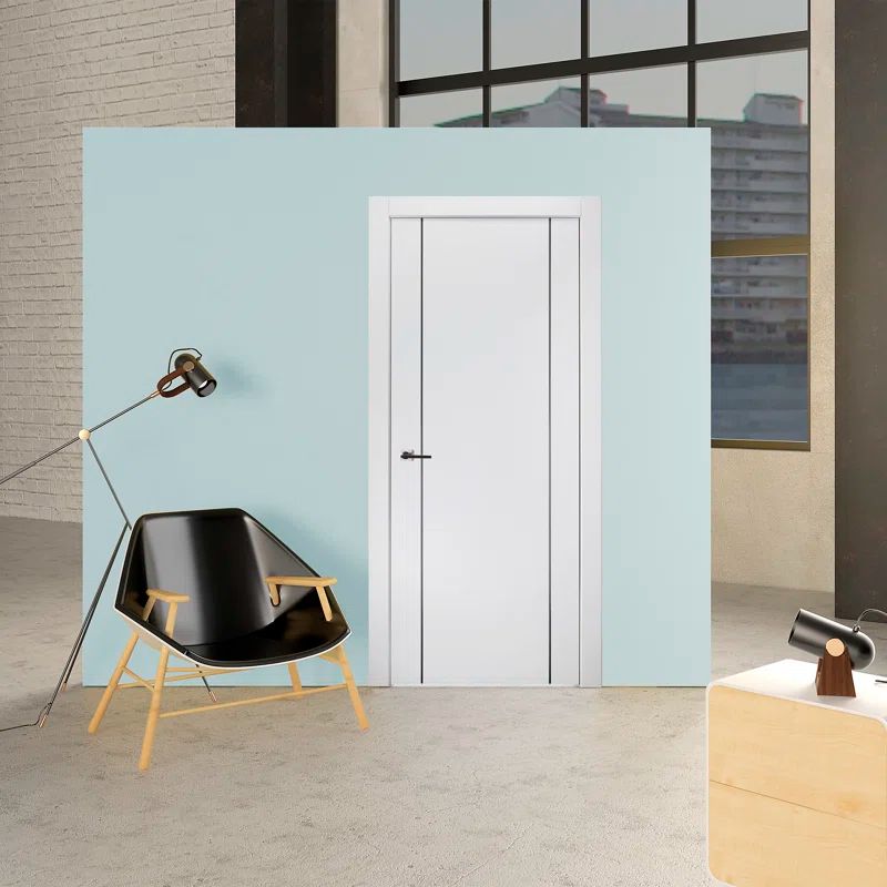 32" x 80" Polar White Composite Core Prehung Interior Door with Satin Nickel Hinges