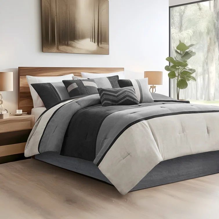 Queen Black Microfiber 7-Piece Comforter Set