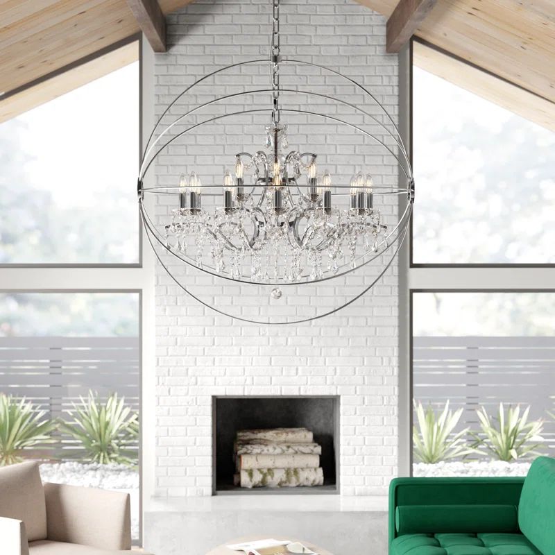 Geneva 18-Light Polished Nickel Crystal Globe Chandelier