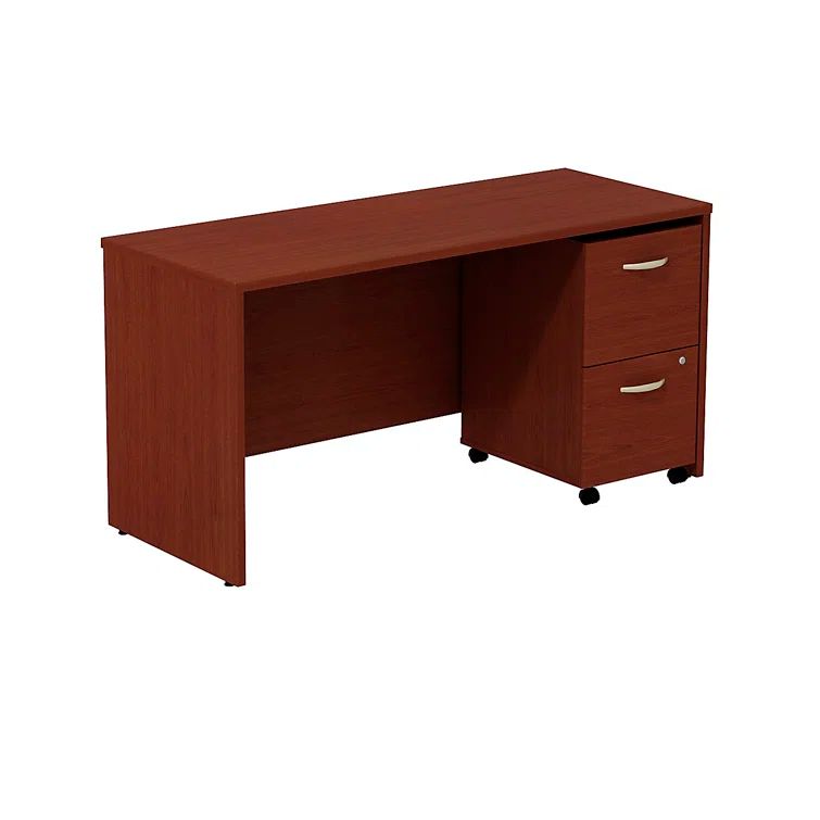 Mahogany Wood Desk Credenza with Filing Cabinet and Drawer