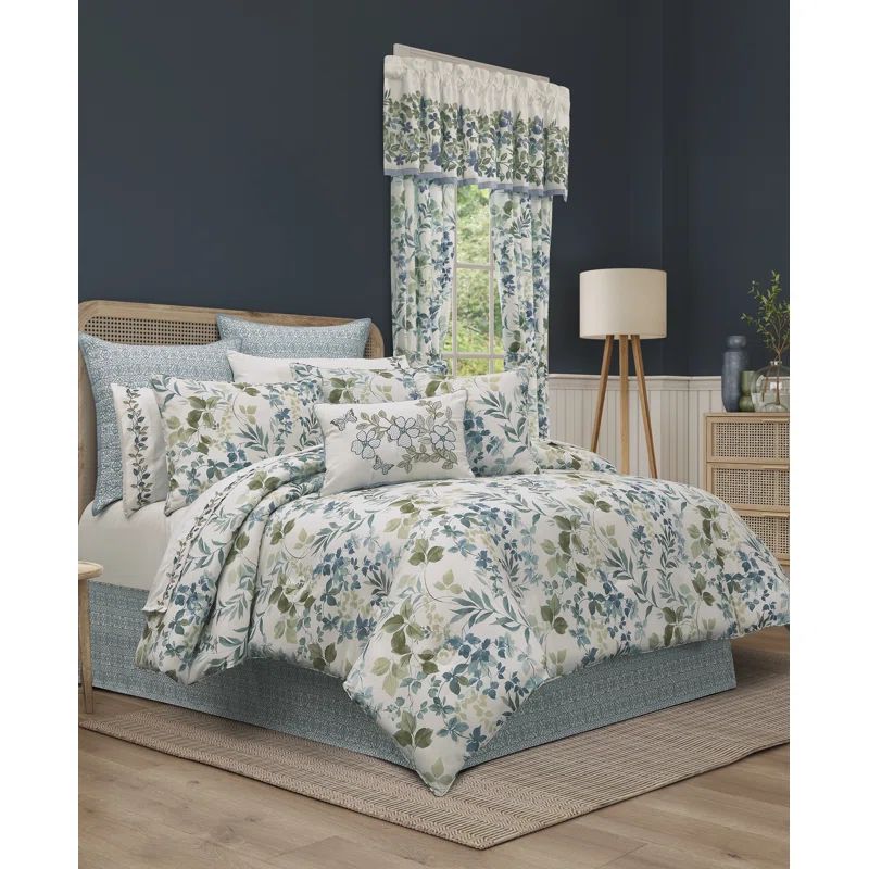 Evergreen Blue and Green Reversible Microfiber Full Comforter Set