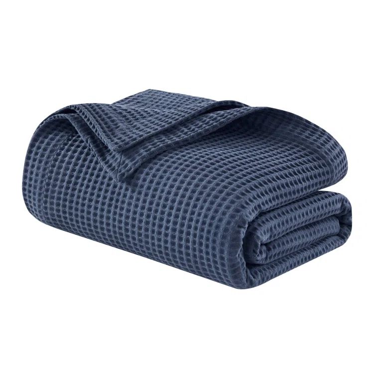 Indigo Waffle Weave 100% Cotton Full/Queen Blanket