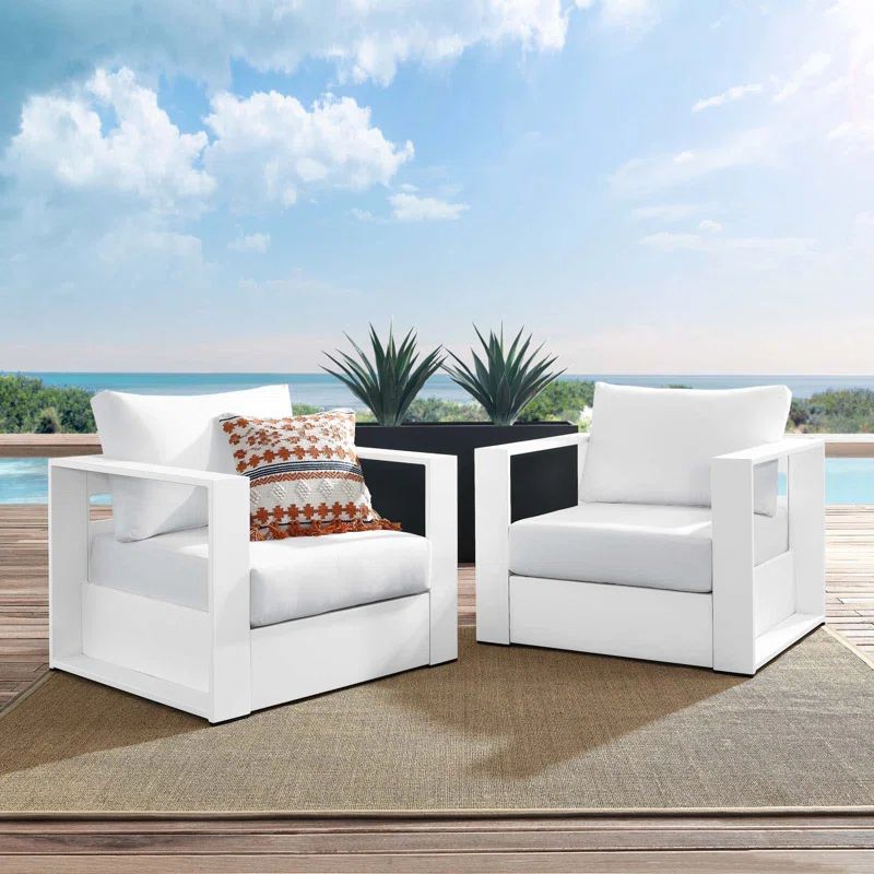 Tahoe White Aluminum Outdoor Armchair Set with Cushions