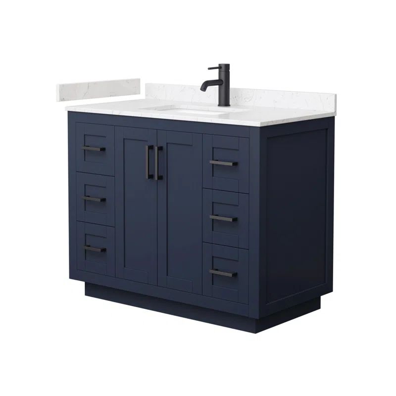 Miranda 42" Dark Blue Freestanding Bathroom Vanity with Marble Top