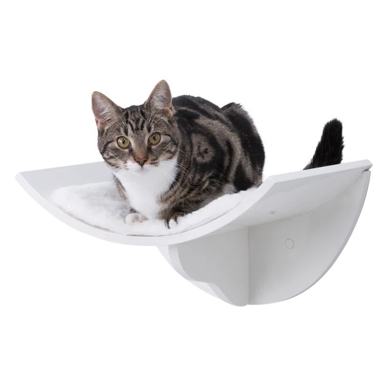 White Medium Wall Mount Cat Perch with Plush Mat