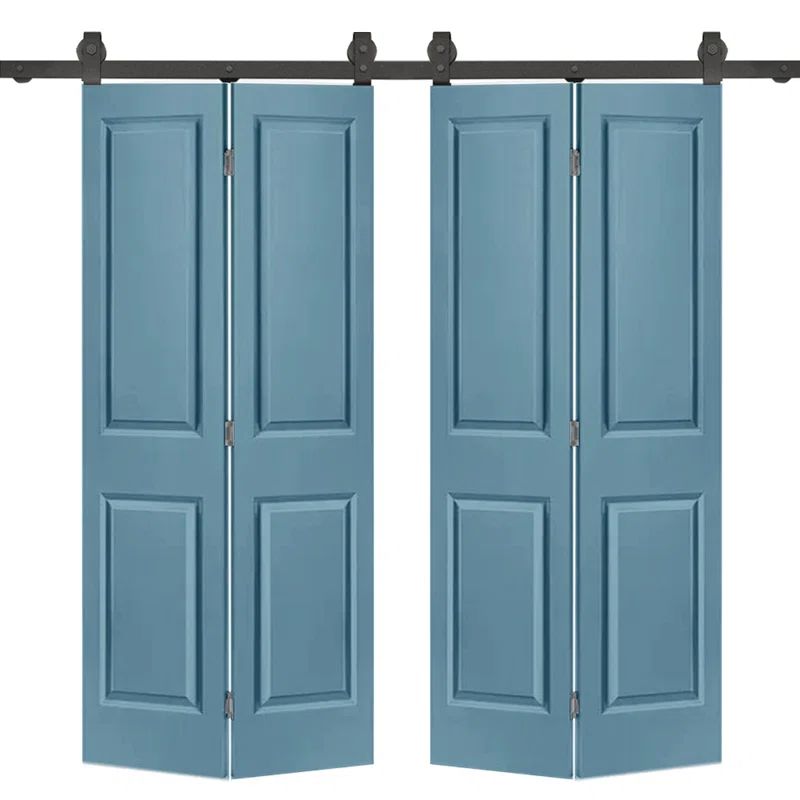 Dignity Blue MDF Double Bi-Fold Barn Doors with Black Hardware