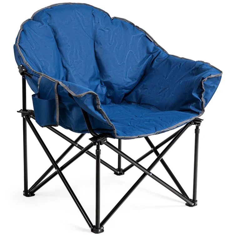 Navy Padded Folding Camping Moon Chair with Steel Frame