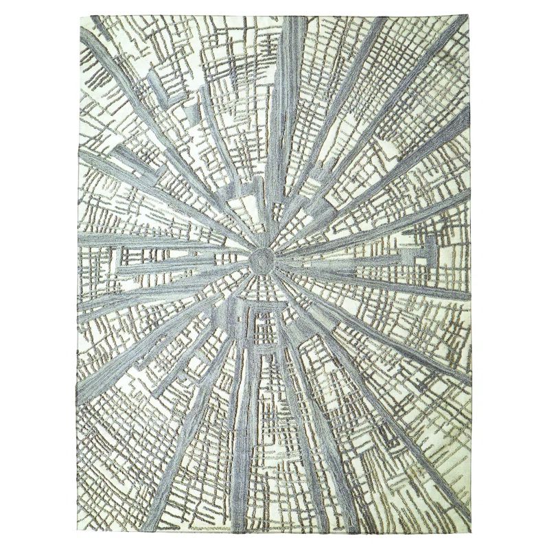 Elegant Gray Hand-Tufted Wool Rectangular Rug 8' x 10'