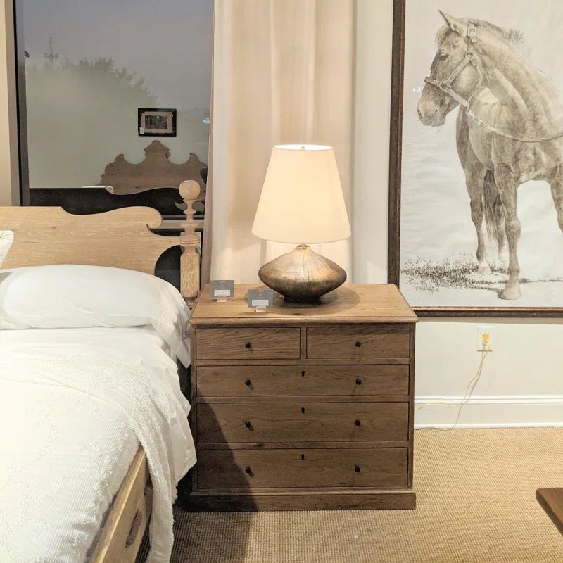 King Size Light Brown Wood Frame Bed with Headboard and Slats