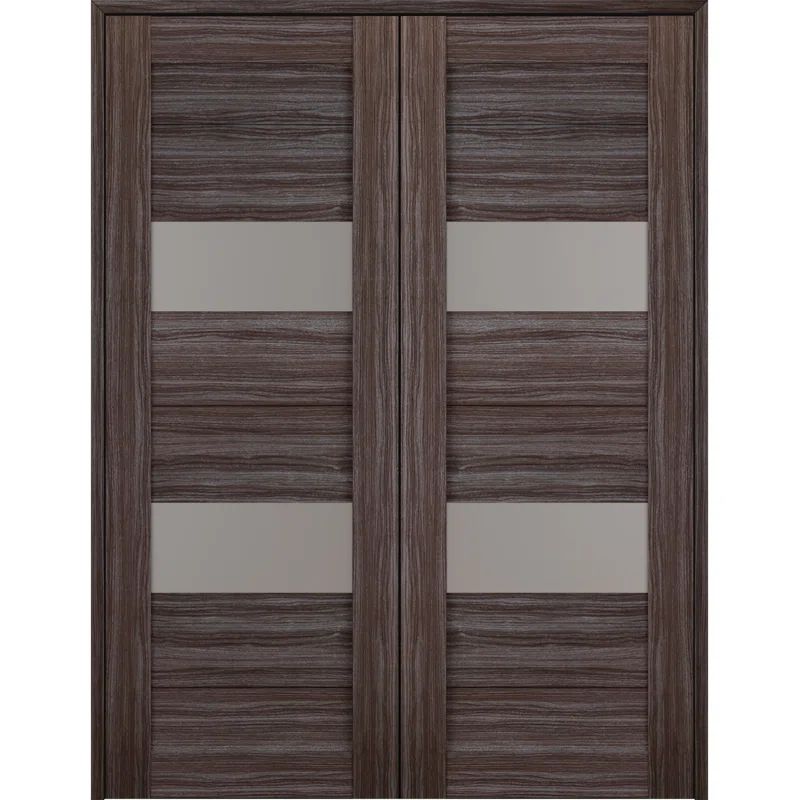 Gray Oak Solid and Manufactured Wood Paneled Prehung French Doors