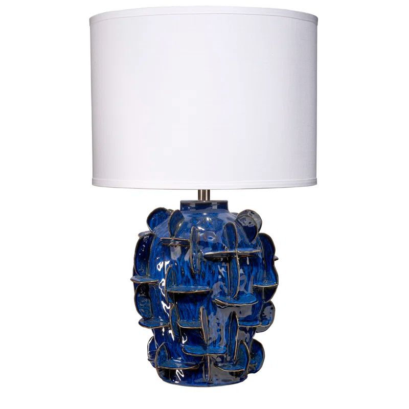 Cobalt Blue Ceramic Table Lamp with Linen Drum Shade