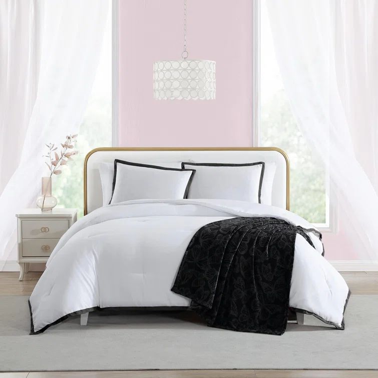 Twin White and Black Reversible Microfiber Comforter Set