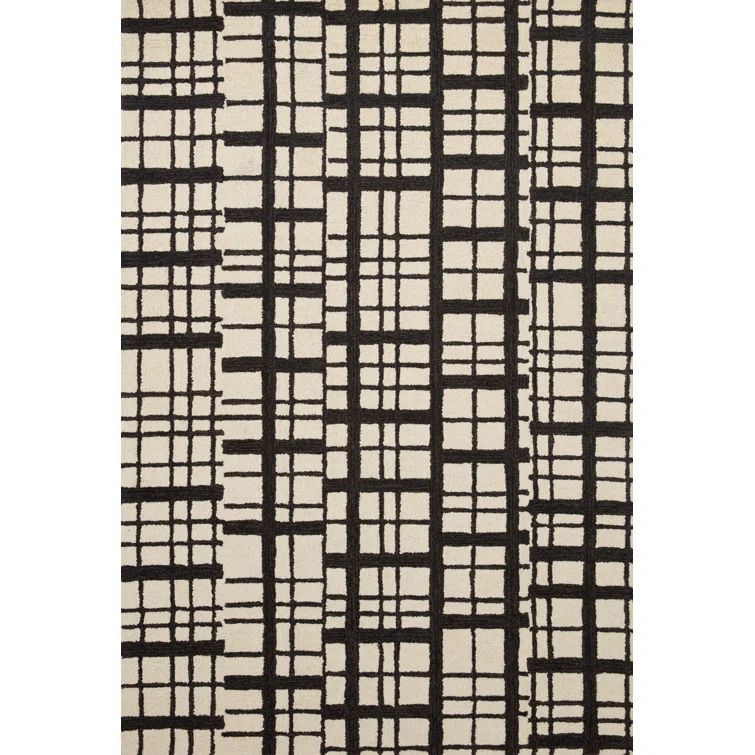 Hand-Tufted Black Wool Rectangular Rug 9'3" x 13'