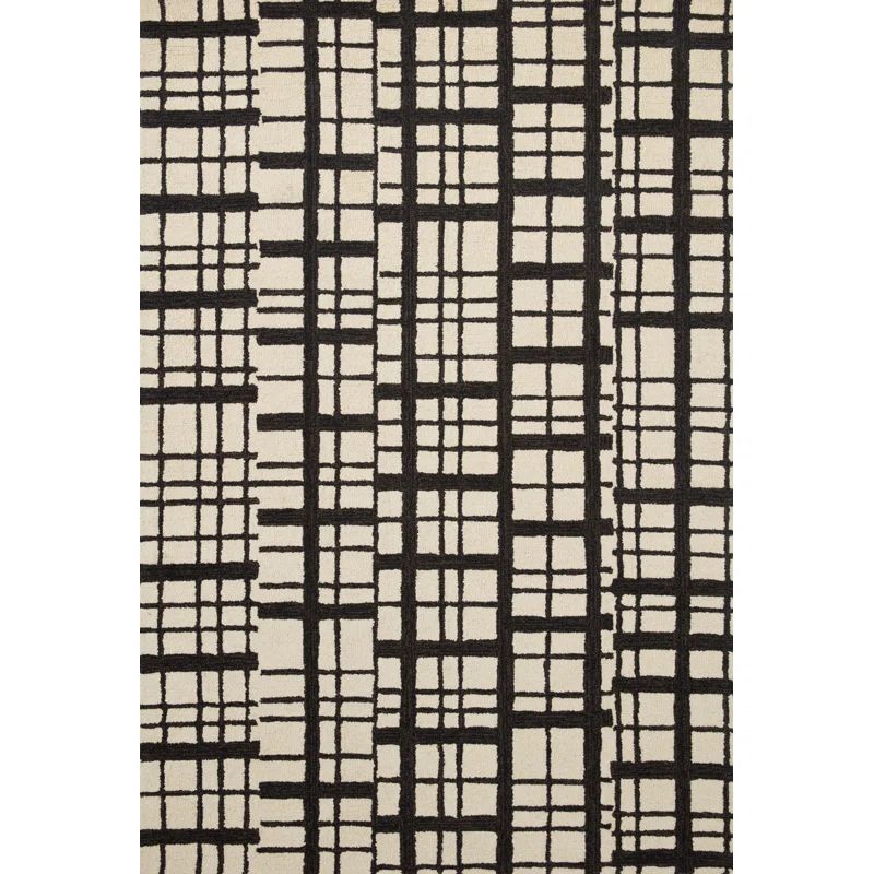 Polly Oversized Grid Black and Ivory Hand-Tufted Wool Rug