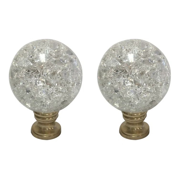 Small Clear Crystal Ball Lamp Finial with Antique Brass Base