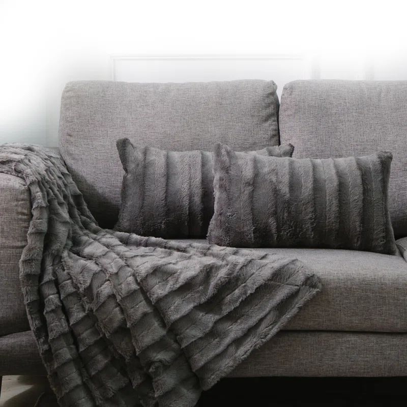 Gray Faux Fur Decorative Throw Pillow Set of 2