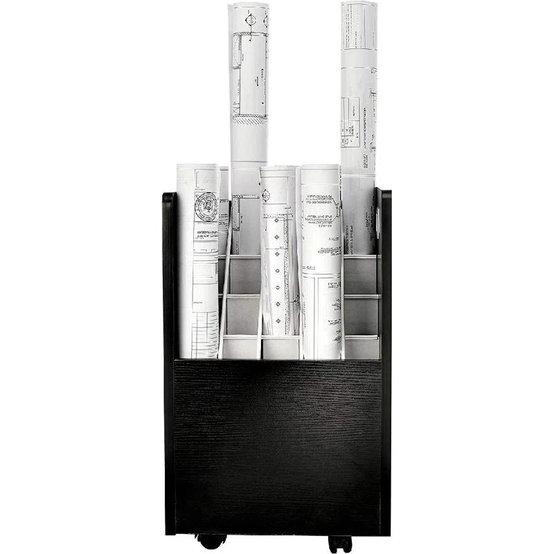 Black Mobile Wood Roll File Cabinet with 20 Slots
