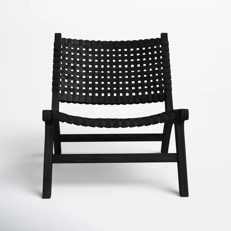 Luna Black Leather Woven Accent Chair with Sungkai Wood Frame