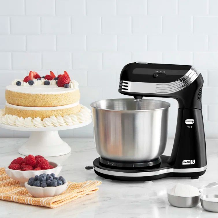 Black Stainless Steel 6-Speed Electric Stand Mixer with 3 Qt Bowl