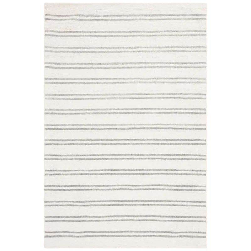 Handmade Gray and Nude Wool Stripe Rectangular Area Rug
