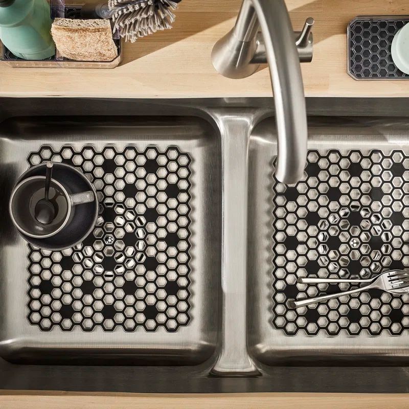 Clear and Gray Hexagon Plastic Sink Mat with Raised Feet