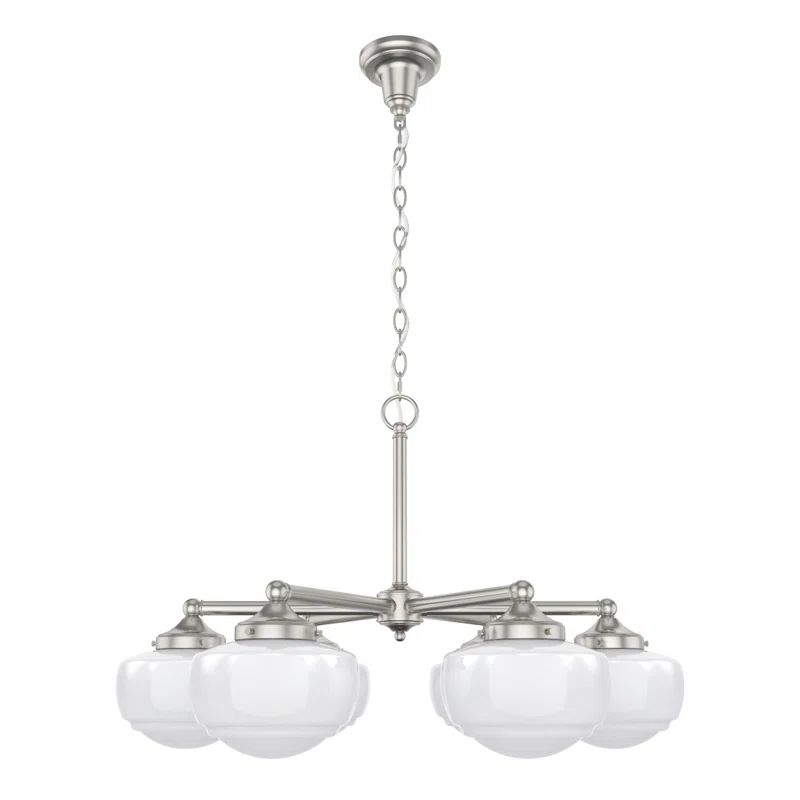 Saddle Creek Brushed Nickel 6-Light Chandelier with White Glass Shades