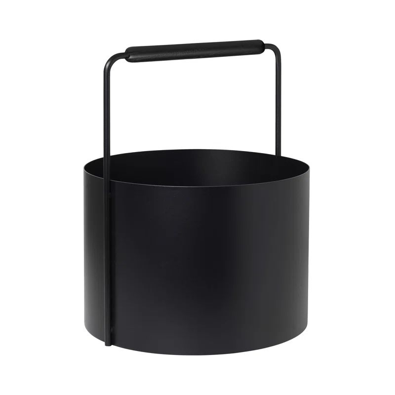 Black Powder-Coated Steel and Oak Firewood Basket