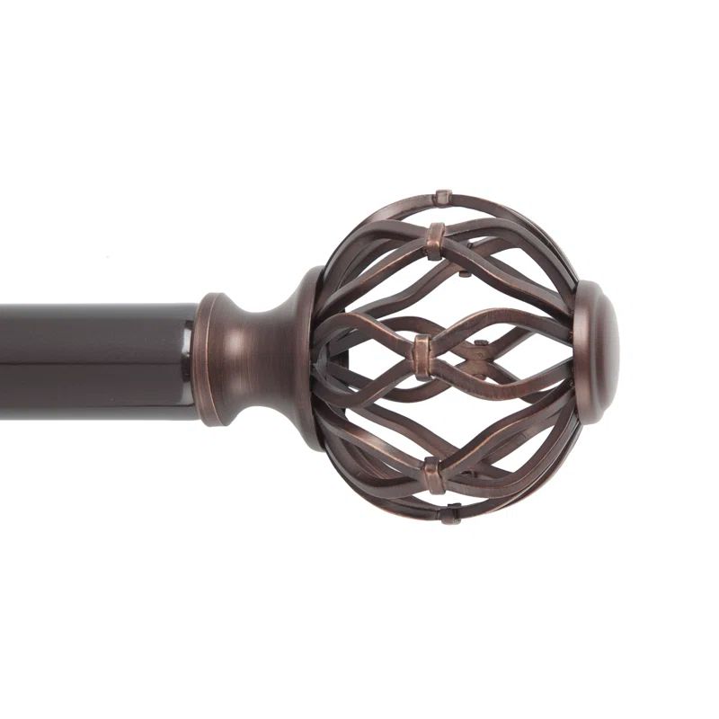 Bronze Adjustable Steel Curtain Rod with Cage Finial, 72"-144"