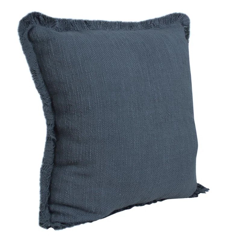 Coastal Navy Blue Textured Cotton 20" Throw Pillow with Fringe