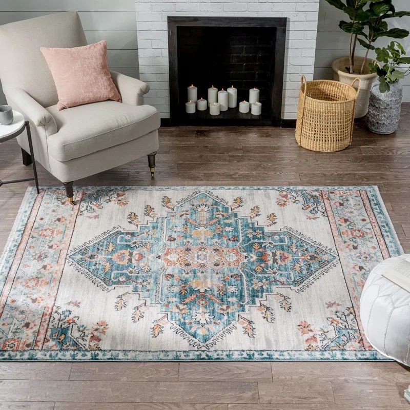 Indira Manor Vintage Bohemian Medallion Blue 6'7'' x 9'6'' Area Rug