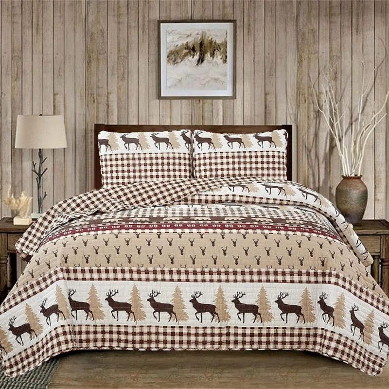 Rustic Red and Taupe Microfiber Reversible Full Quilt Set