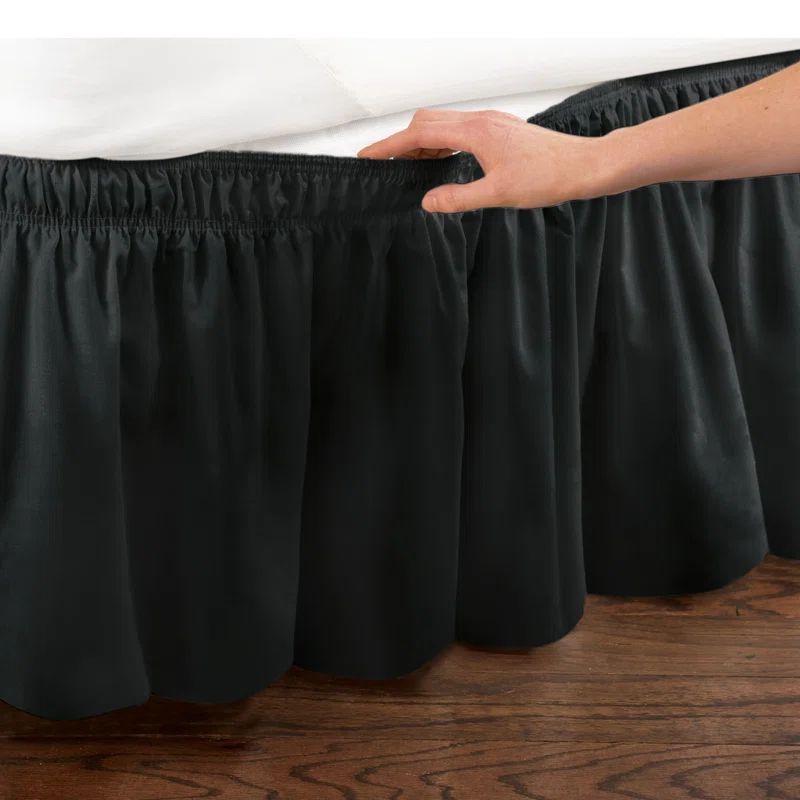 Black Twin/Full Elastic Ruffle Wrap Around Bed Skirt