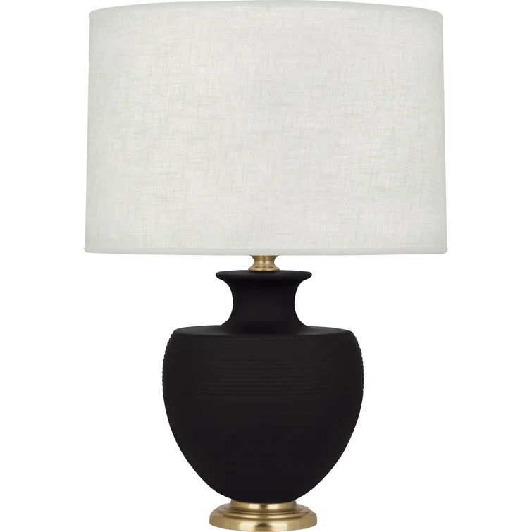 Bronze Ceramic and Steel Table Lamp with Linen Shade