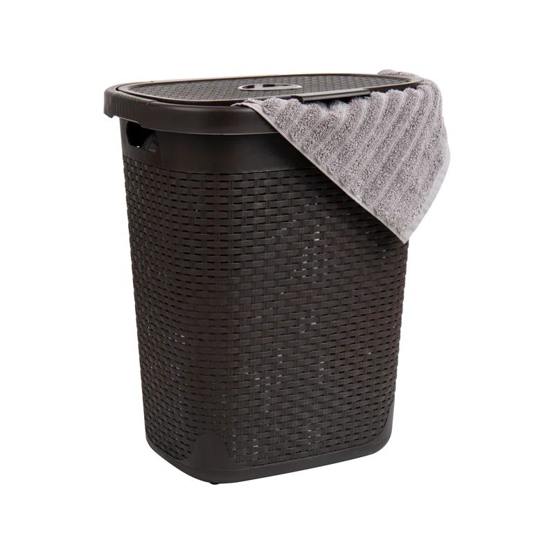 Black Wicker Collapsible Upright Laundry Hamper with Lid