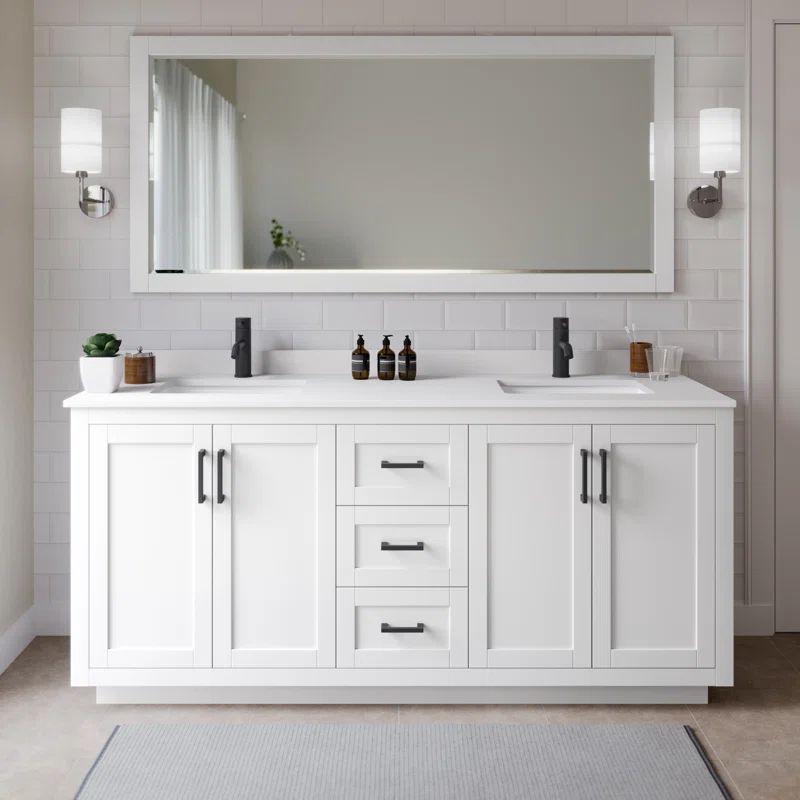 Miranda 72" White Double Bathroom Vanity with Cultured Marble Top