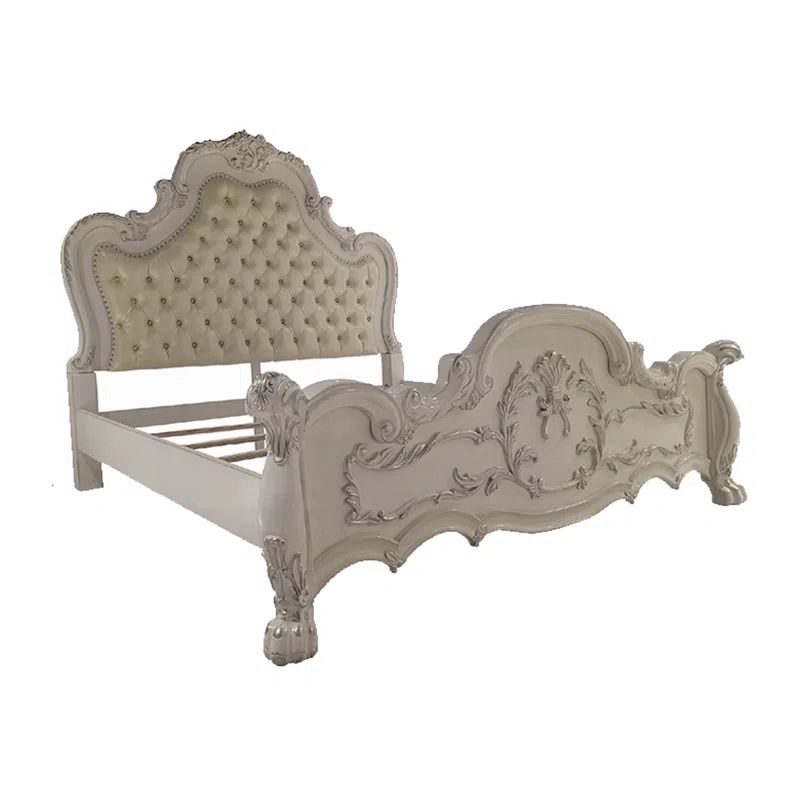 Ally California King White Faux Leather Tufted Bed