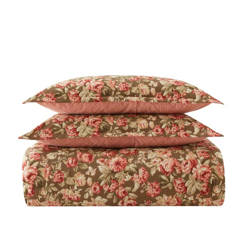 Twin Brown Cotton Reversible Floral Comforter Set