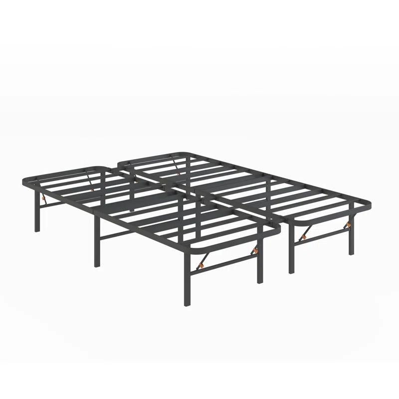 King Black Metal Platform Bed Frame with Storage