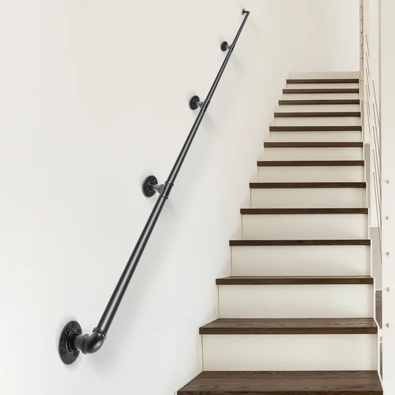 12 ft Black Carbon Steel Stair Handrail for Wall Mount