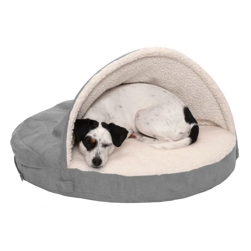 Gray Medium Orthopedic Foam Hooded Dog Bed