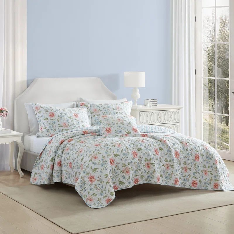 Emilie Pink Floral Cotton Twin Quilt Set