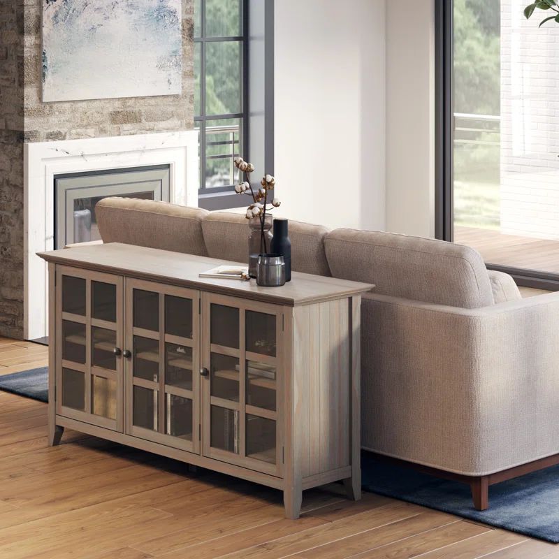 Distressed Grey Solid Wood 62" Freestanding Office Cabinet with Adjustable Shelving